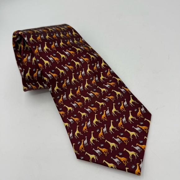 Museum Artifacts Men 100% Silk Running Giraffes Tie Vintage 3.5”rust 62” length - Picture 2 of 4